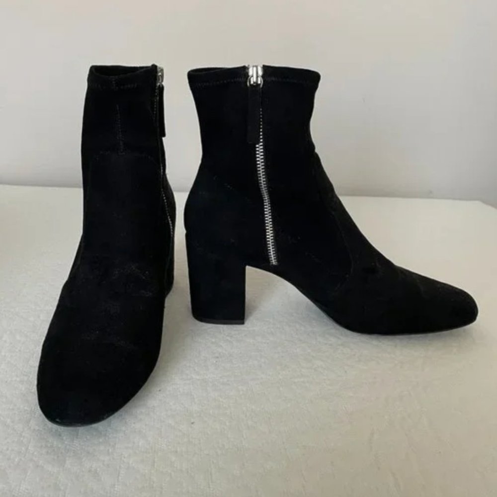 Zara Basic Collection Women's Faux Suede Block Heel Sock Boot Black Size 41/10